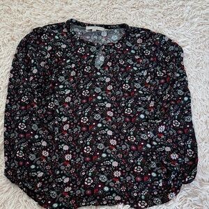 LOFT Black Floral Blouse with keyhole opening at chest. Very pretty.